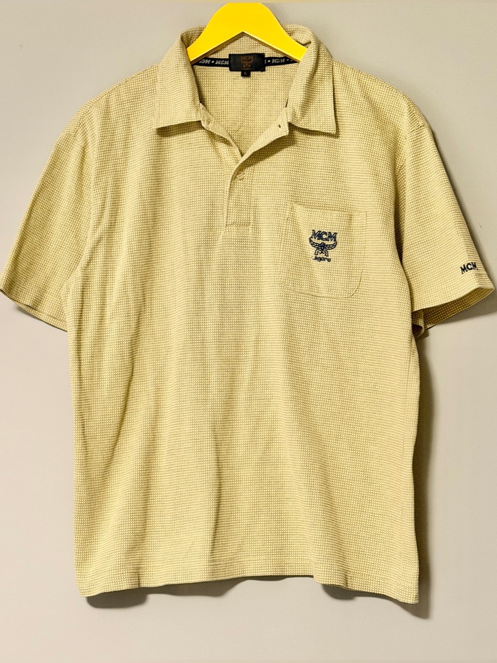 MCM yellow polo shirt with embroidered logo vibe vintage Size L